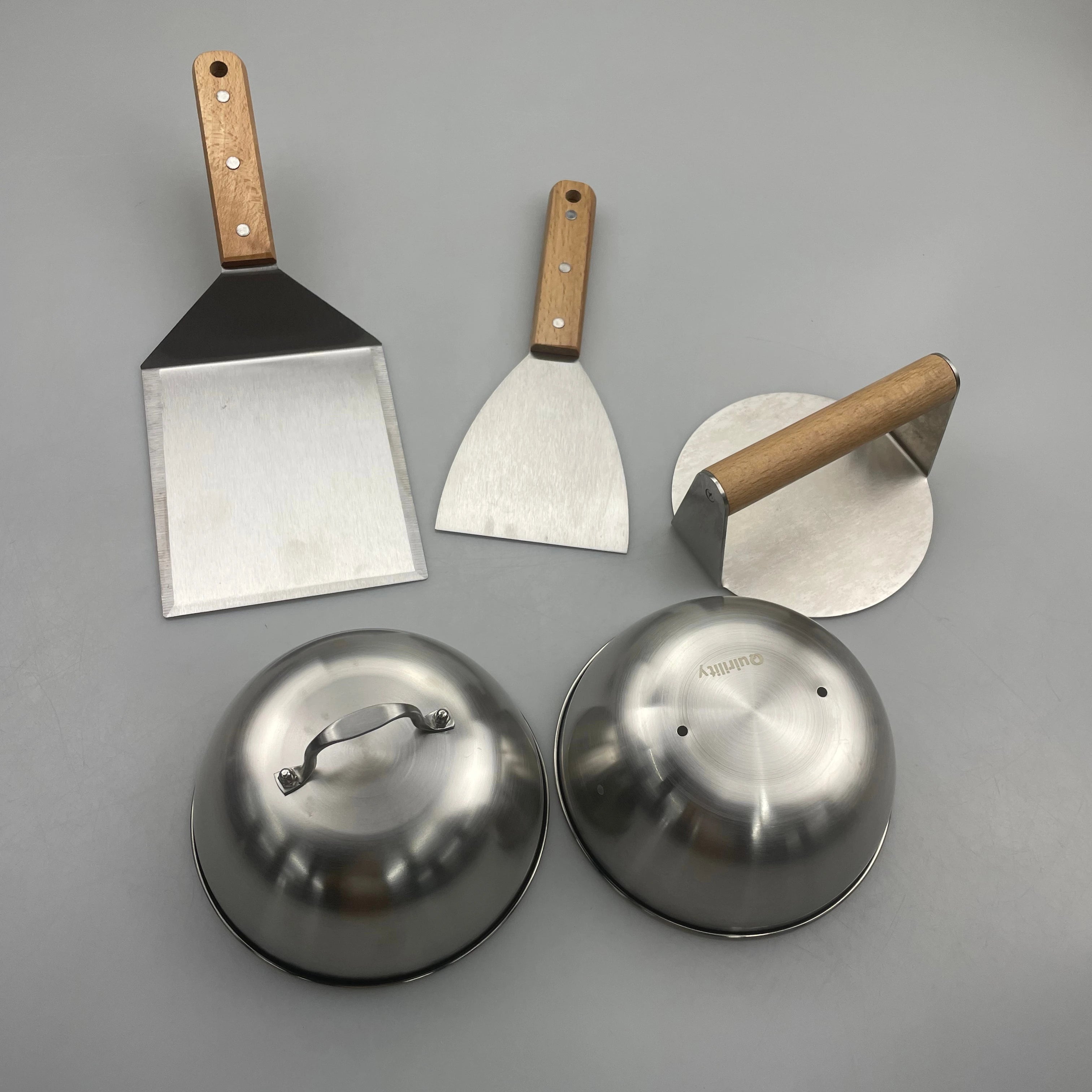 Melting Dome Smashed Burger Press Set  and Spatula Round Smash Burger Press Kit with Wood Handle