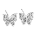 Cute Mini butterfly Female Pave Diamond Stud in Sterling Silver 925 Stud Earings