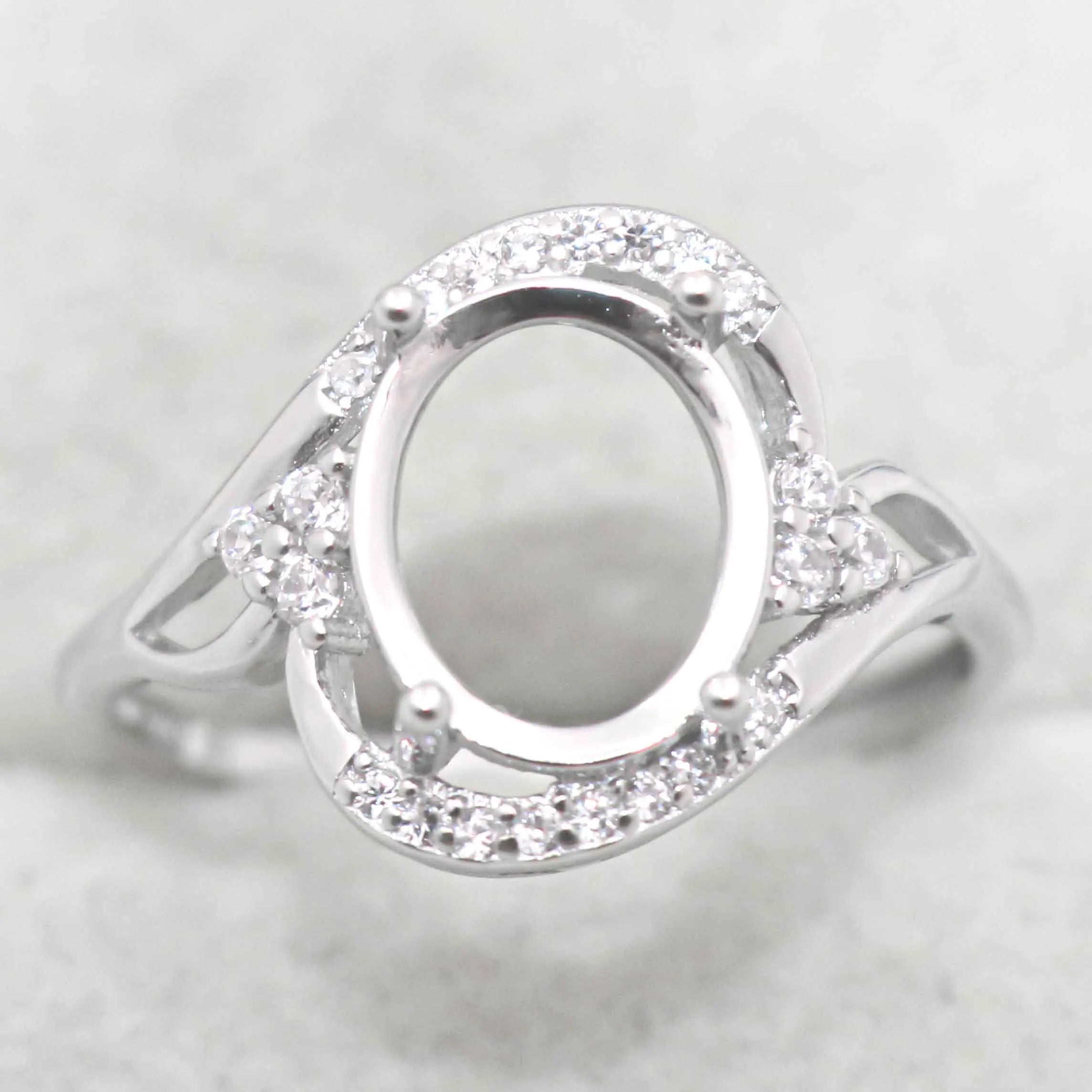 Sterling Silver 8*10mm Semi Mount Ring Empty Frame Blank Support Claws Setting S925 Base Holder Without Center Stone for Inlay