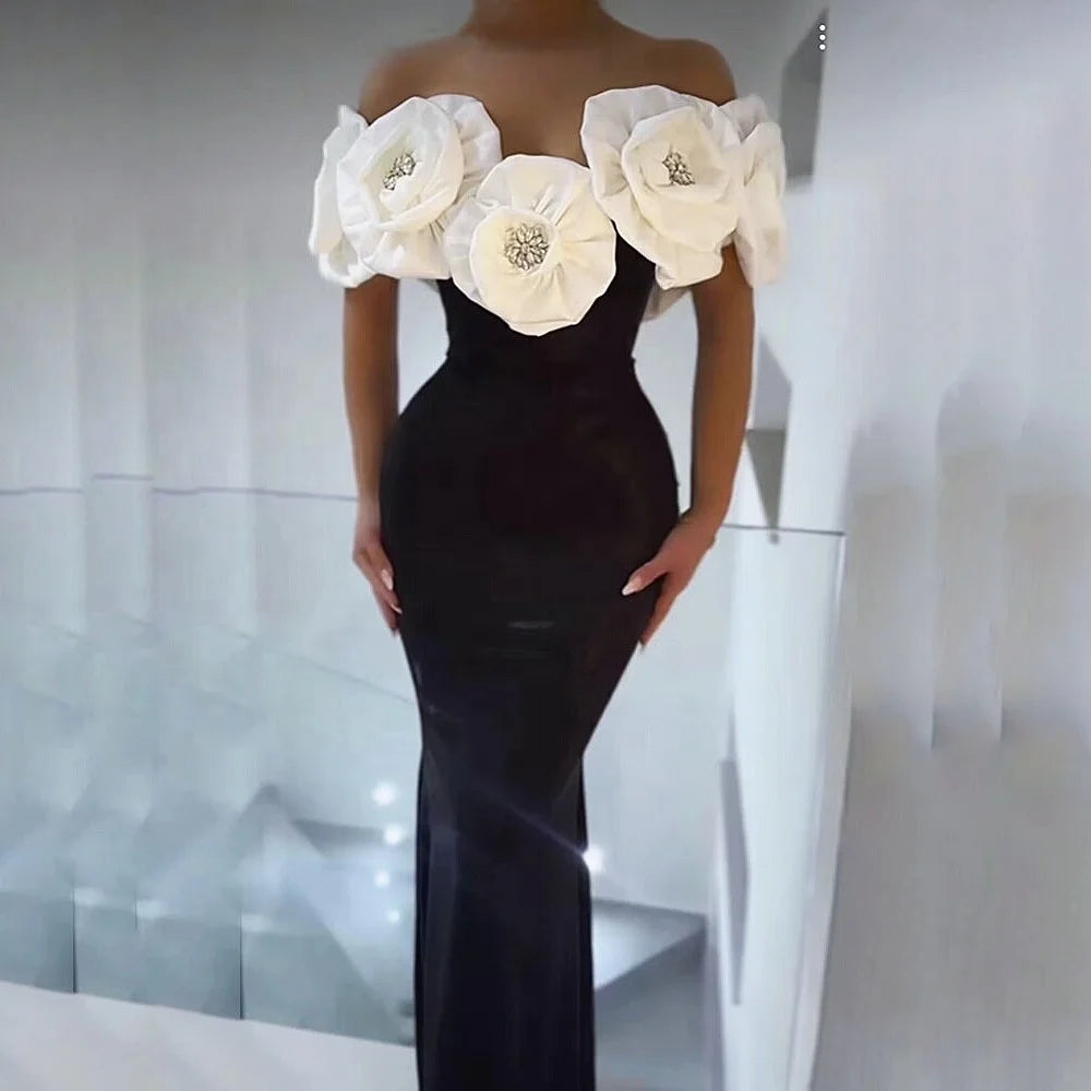 Customized 3D Flowers Women Robe De Soiree Chic Lady Elegant Dresses for Women Evening Party