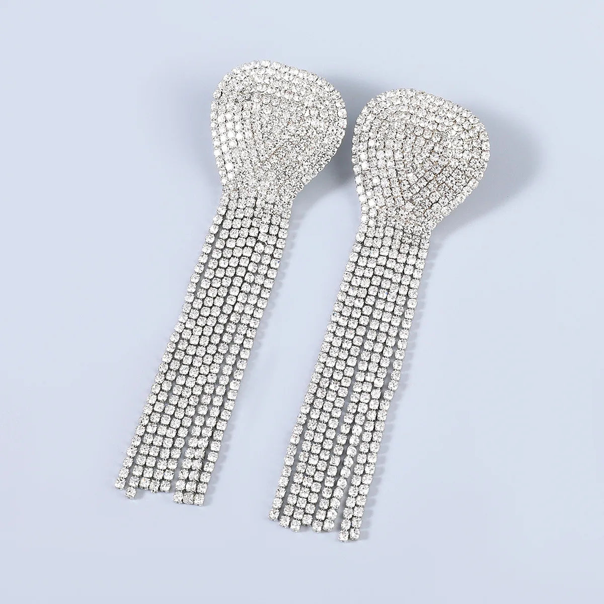 Fashion Trend Alloy Diamond Rhinestone Geometric Long Tassel Earrings Bling Bling Exaggerated Earrings Women