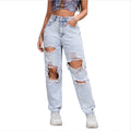 Women's Casual Streetwear Pencil Pants High Waist Denim Ripped Jeans with Breathable Weave Simple Fashion Style