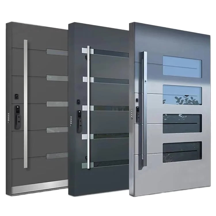Anti-Theft Stainless Steel Wood Exterior Modern Design Front Doors for Commercial Use with Smart Locks