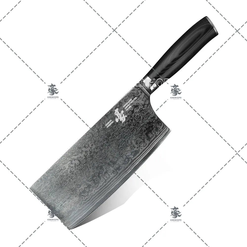 KEENHOPE HEROISM 7 Inch Cleaver Damascus Steel Knife Set 67 Layers VG10 Core G10 Glass Fiber Handle Drop Stocked Kitchen Knife