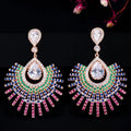 Exquisite Dazzling Colorful Blue Green Red Cubic Zirconia Paved Big CZ Luxury Drop 585 Gold Boho Earrings Jewelry for Women Prom