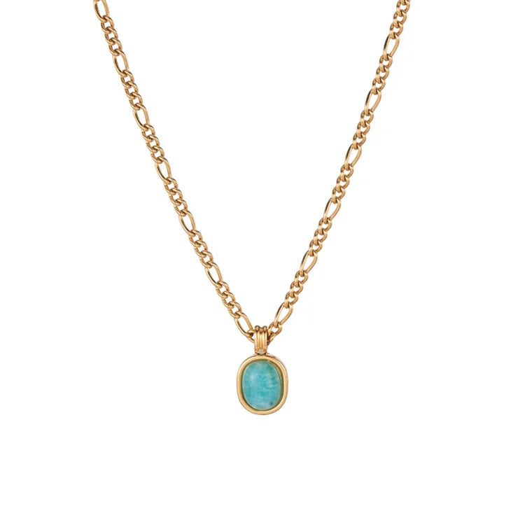 Popular Titanium Steel Mint Green Oval Natural Stone Turquoise Pendant Necklace for Women