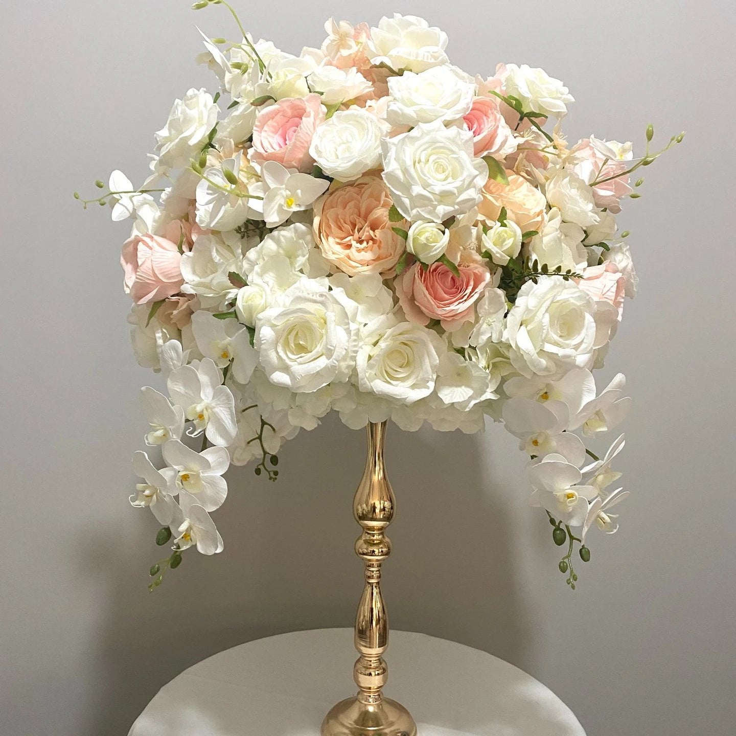 F299 New Phalaenopsis Hydrangea Rose Simulation Flower Ball Proposal Engagement Arrangement Flower Wedding Table Candlestick Dec