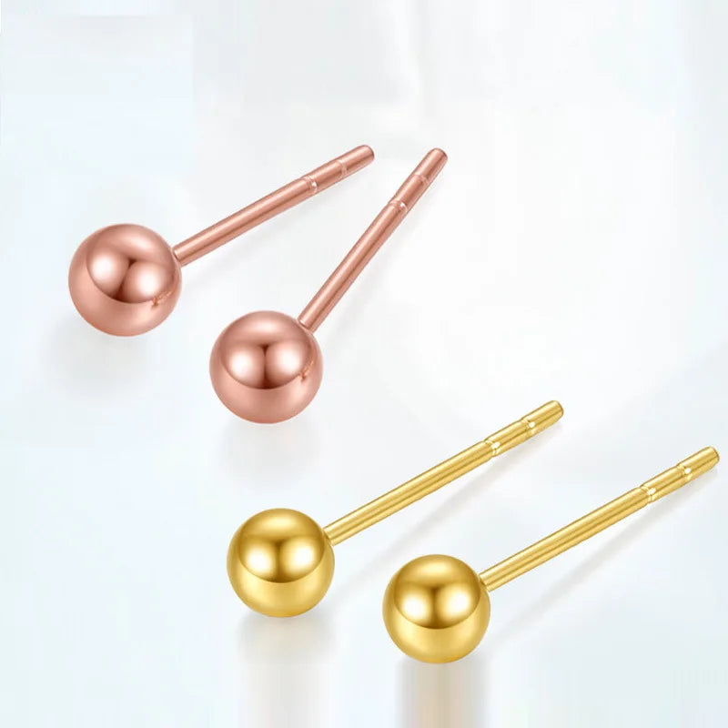 Tiny 18k Gold 3mm Ball Stud Earrings Jewelry Unisex for Women Men Kids