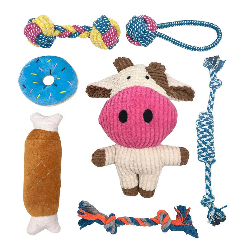 Hot Selling 7 Pack Rope Plush Durable Puppy Teething Molar Bite Chew Toys Puppy Cute Calf Pet Dog Rope Squeaky Toys
