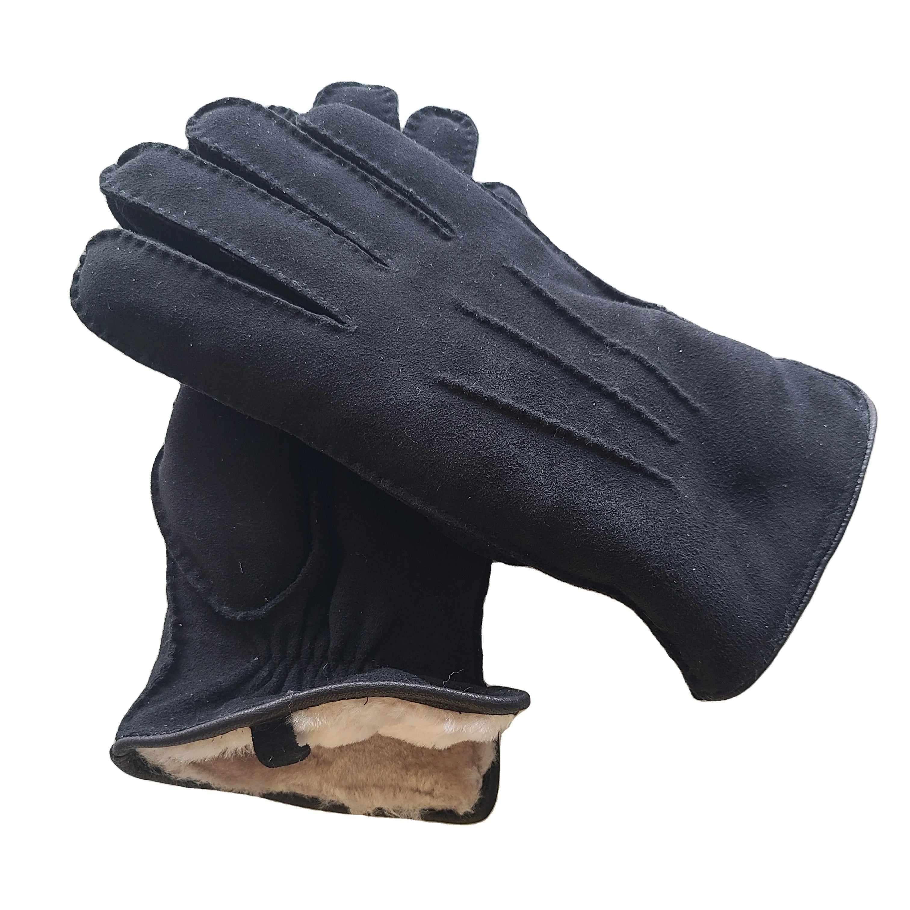 Sample Support Black Brown Women Men Fur Lined Deer Leather Gloves