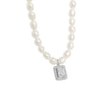 AIJIER Korean Version INS Desig Natural Freshwater Pearl Square Pendant Micro-inlaid Zircon Rhodium Plated S925 Necklace