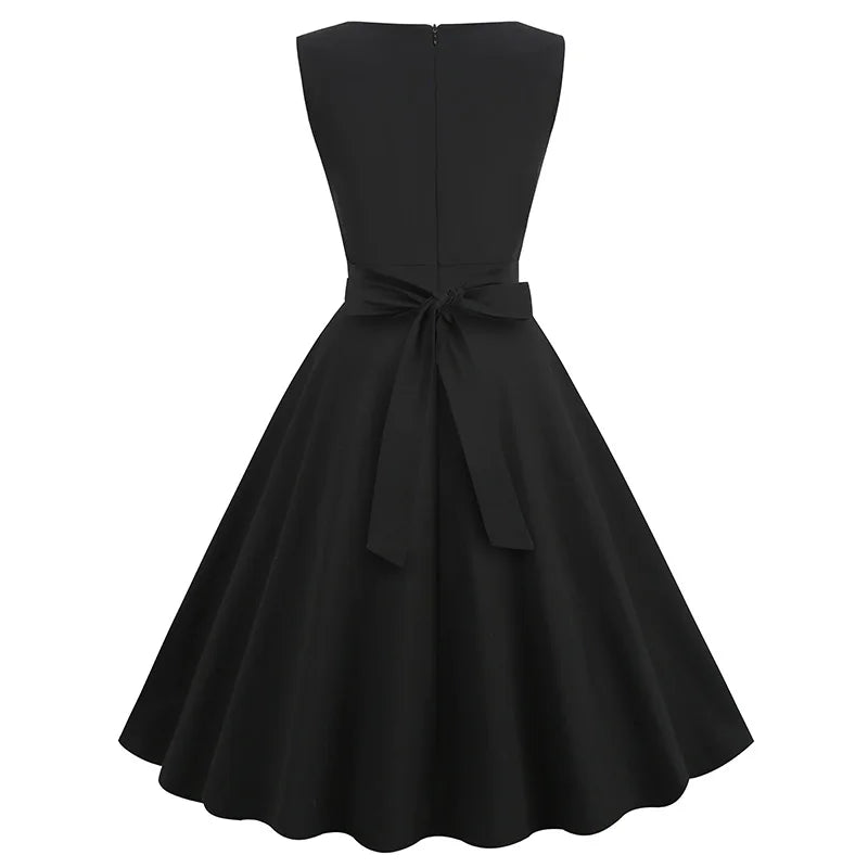 50's Vintage Swing Dress Rockabilly Dress Retro Sleeveless Cotton Solid Color Dress
