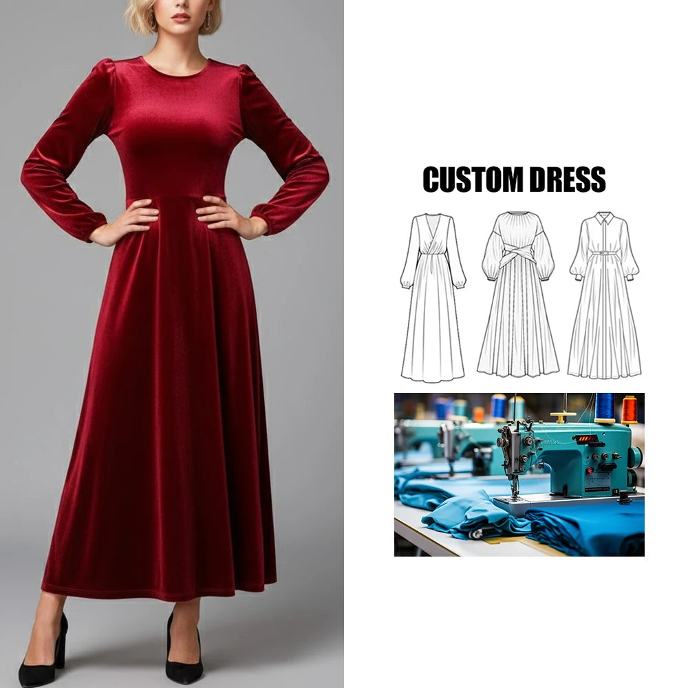 European American Women's High-End Velvet A-Line Evening Dress Autumn Winter Backless Temperament Long Party Dress