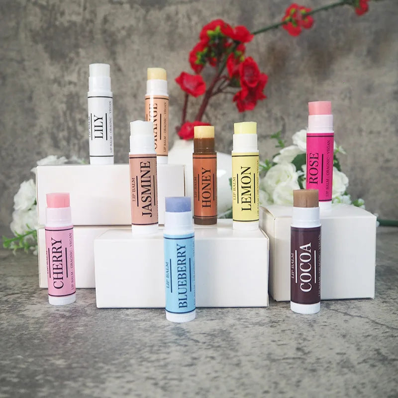 AiXin OEM Private Label Chapstick Lip Gloss 9 Fruit Flavor Lemon Blueberry Natural Fruit Organic Lipstick Embellish Lip Balm