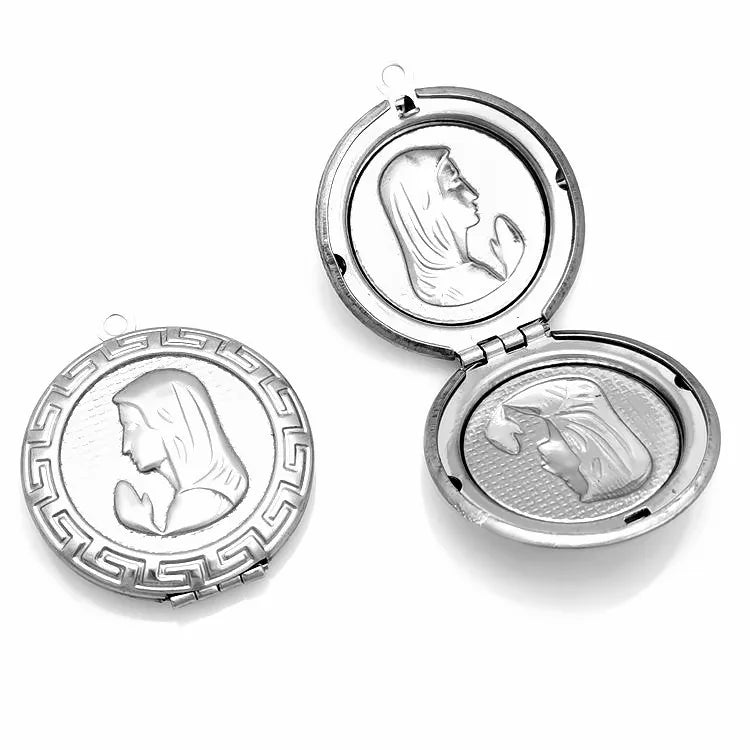 Virgin Mary DIY Accessories New Fashion Stainless Steel Retro Circular Photo Charms Pendant Holy Jewelry Findings Components