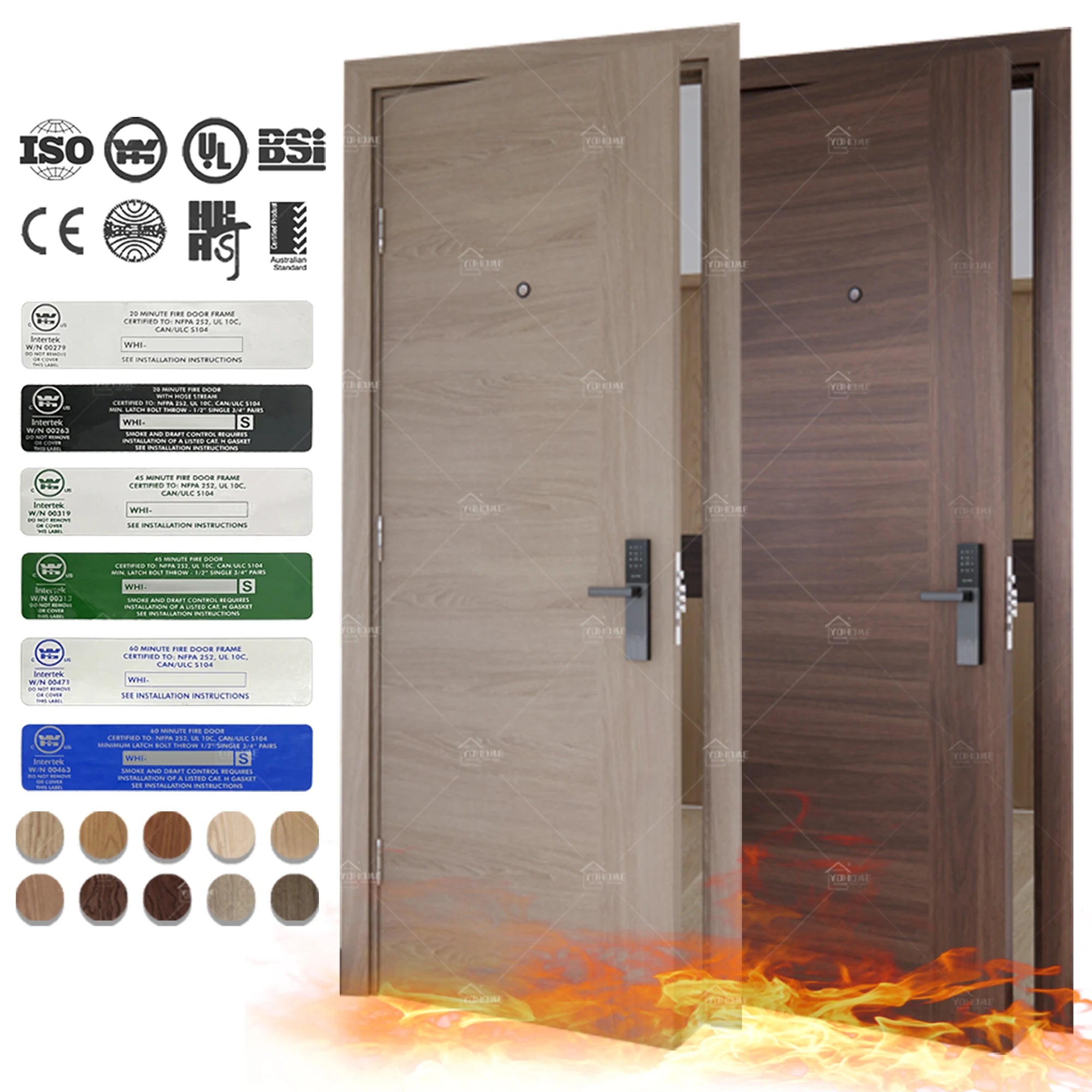China Top Manufacturer Custom Fire Protection Door U-l Certified One Hour Fire Rated Door With American Hotel Fireproof Door