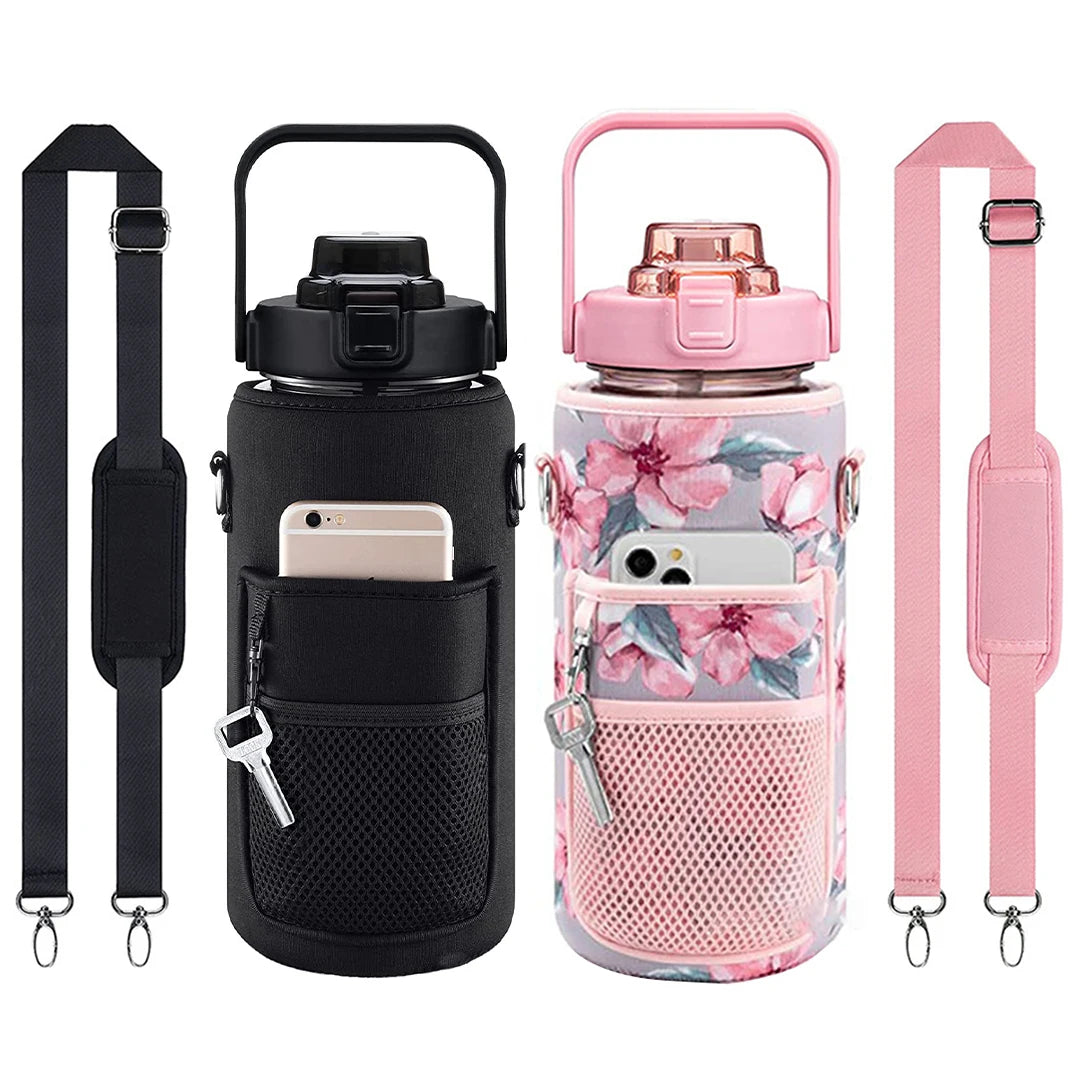 Custom Reusable Cup 64oz Water Bottles Wholesale with Neoprene Sleeves Insulated Protective Cover with Carrying Strap