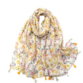 Women's Korean Style Long Pashmina Wrap Spring Cotton Tassel Shawl with Floral Voile Soft Summer Scarf for Autumn Sun Protection