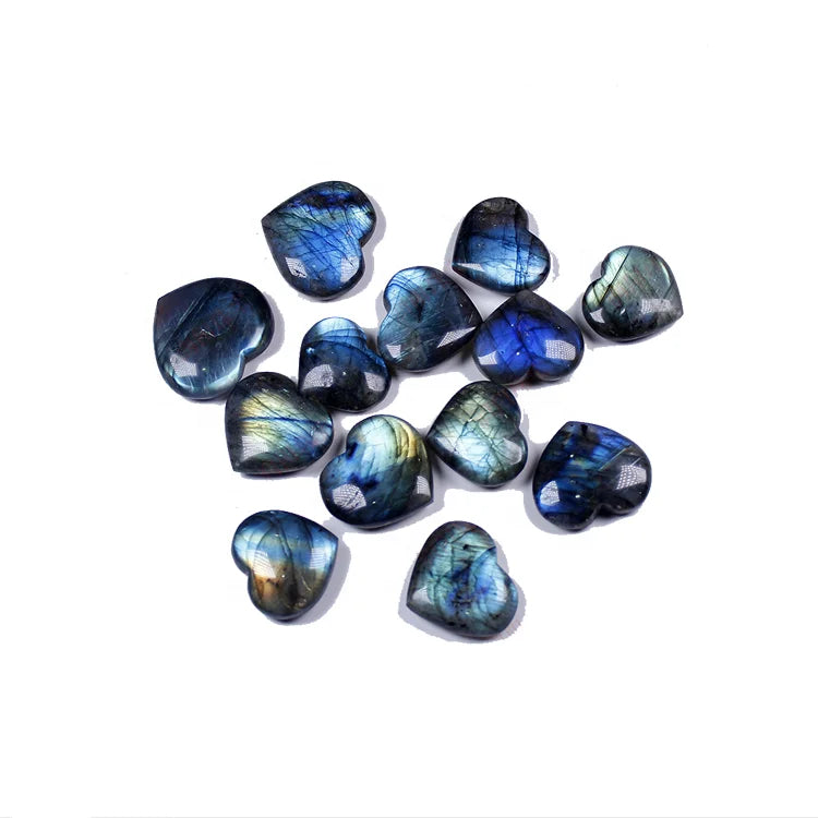 Natural Crystal Stone Labradorite Moonstone Love Heart Toy Pendant Heart Shaped Blue Moonlight Flashy Labradorite Palm Stone