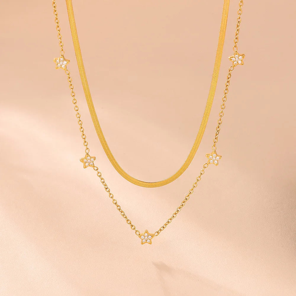 New Arrivals Stainless Steel Tarnish Free Jewelry 18k Gold Plated Star Cubic Zirconia Chker Necklaces for Women Colliers Femmes