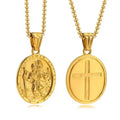 Energinox Vintage Tri-Color St. Christopher Oval Brand Pendant Hip Hop Geometric Jewelry Stainless Steel Cross Necklace Trendy