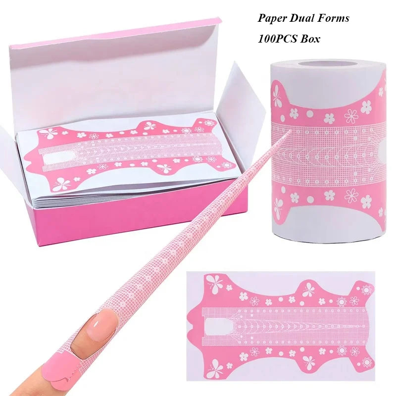 100PCS Bag Extra Long Paper Holder Competitive Edge Dual Form Nails Double Thick Nail Art Extension Tips Nail Form