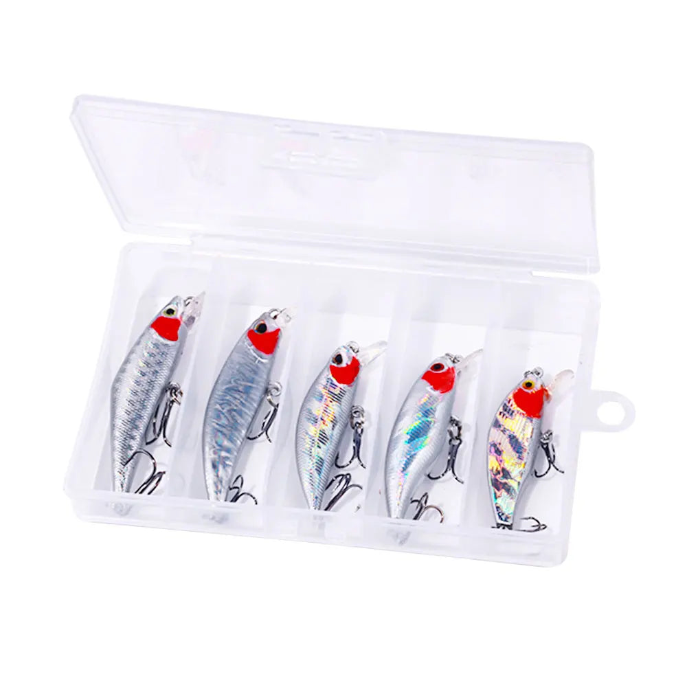 5pcs Lure Set Mixed Artificial Fishing Lure Kit Minnow Crank Bait Popper Hooks Fishing Lure Boxed
