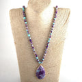 Fashion Bohemian Jewelry 8mm Stones Long Knotted With Stone Drop Pendant Necklaces for Women Gift