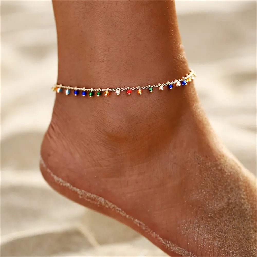 Beach Jewelry Silver 18k Gold Chain Bracelet Anklets Link Chain Summer Ankle Foot Jewelry for Women Beaded Anklet