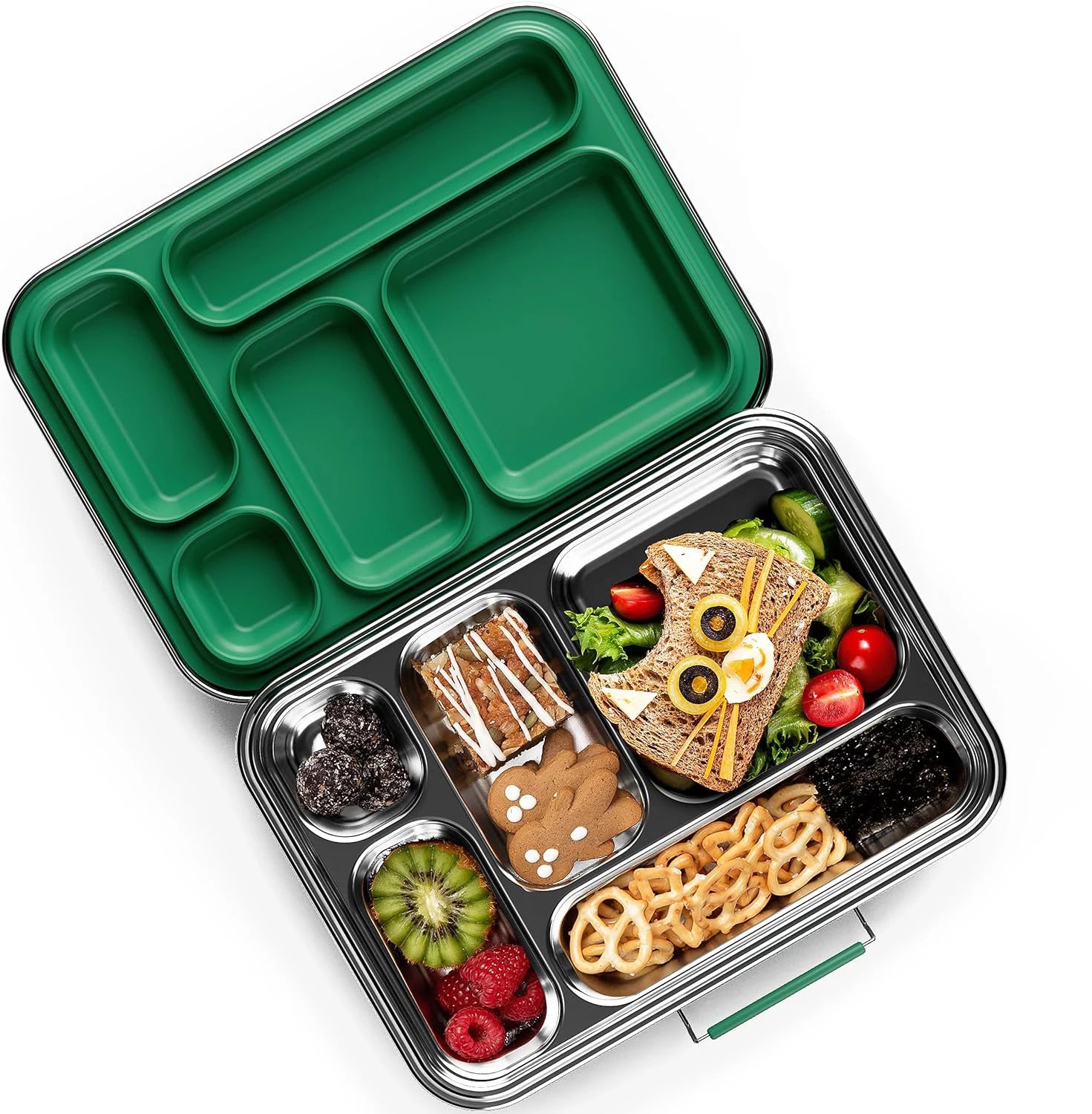 Aohea Leakproof Airtight Food Storage 5 Compart Stainless Steel Metal Tiffin Meal Prep Containers Lunch Bento Boxes