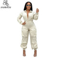 Fashion Zipper Long Sleeve Jumpsuits Street Casual Clothing for Woman 2025 Casual Bodycon Pocket Jumpsuits