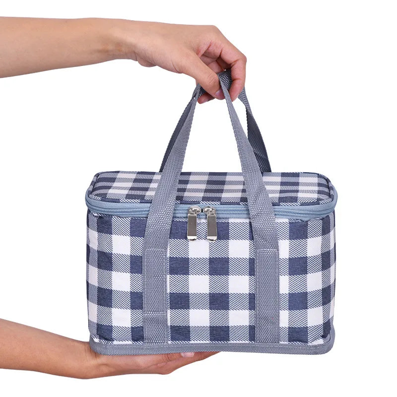 New Multiple Color Portable Oxford Cloth Lattice Waterproof Outdoor Picnic Cooler Bag