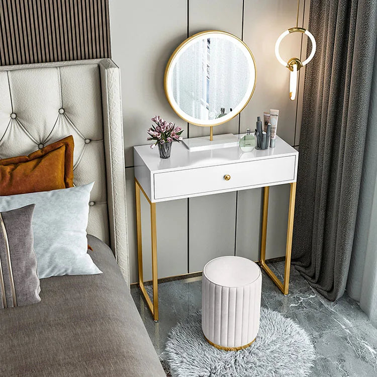 Luxury European Style Professional Makeup Vanity Princess White Dressing Table Storage Light Mirror Modern Metal Living Room