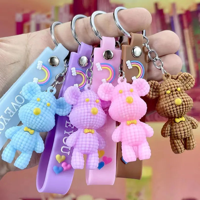 Creative Pvc Soft Rubber Wool Brute Force Bear Key Chain Doll Couple Accessories Wholesale