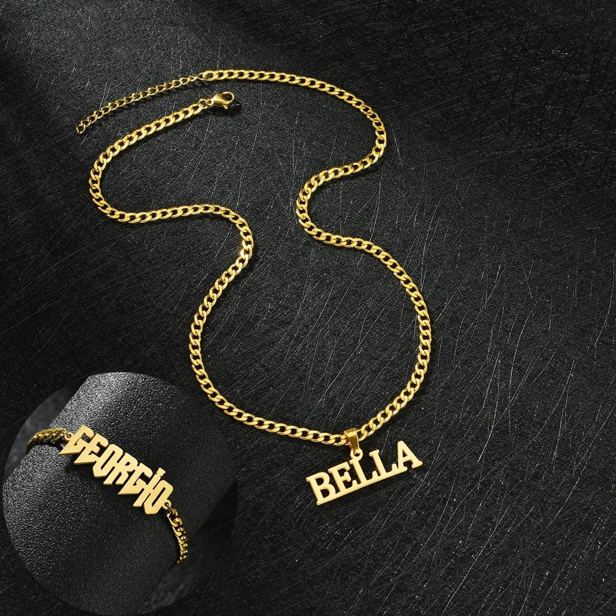 Lateefah Personalized Name Hip Hop Custom Letter Necklace Bracelet Cuban Chain Stainless Steel Jeweley Set for Part Gift
