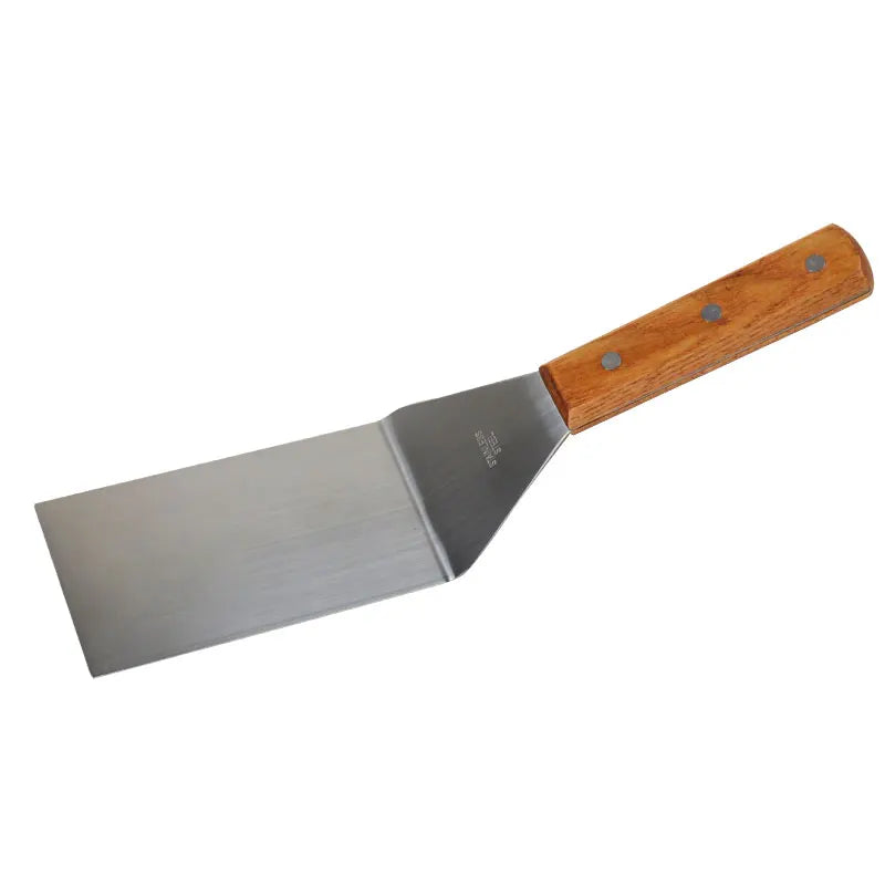 Stainless Steel Spatula Grill Steak Shovel with Wood Handle BBQ Tool Beef Steak Turner Square Round Shovel for BBQ