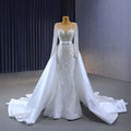 Hot Sale Nowadays Ivory Belt Long Sleeve Mermaid Wedding Dress With Detachable Train Jancember Rsm222226