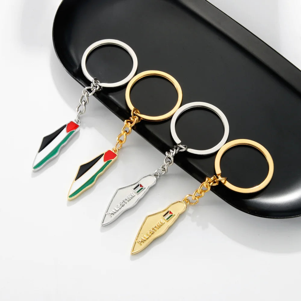 Wholesale Zinc Alloy Support Palestine National Country Flag Map Keychain Gold Palestine Flag Map Pendant Key Chain