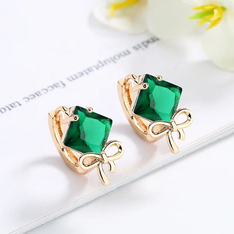 Wholesale Rhombus Aaa Cubic Zirconia 18K Gold Filled Jewelry Fashion Huggies Hoop Earrings for Women