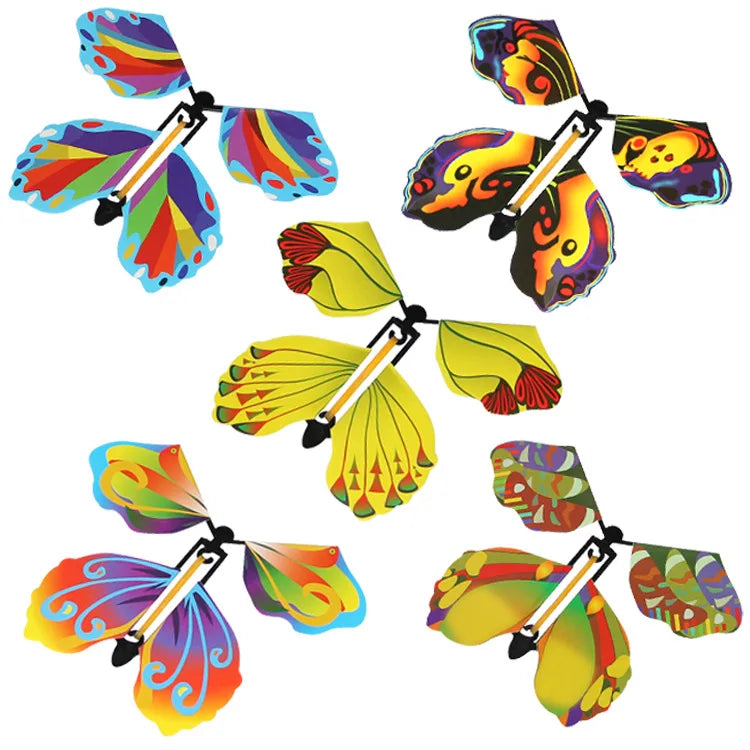 Hot Cheap Magic Flying Butterfly Trick Toy Elastic Band Powered Funny Prank Mystical Surprise Party Favor Paper Promotional Toy