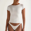 Custom 4-Way Stretch Women Sportswear Low Back Short Sleeve Active Yoga Tops Compression Soft Tight Fit Crop Gym T Shirts