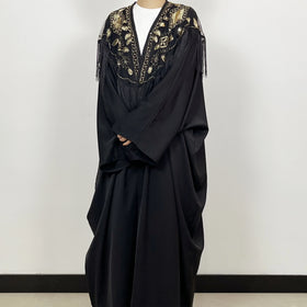 Women's Luxury Dubai Ethnic Islamic Kimono Saudi Wholesale Modest Dress Sequin Beading Open Muslim Abaya Traditional Muslim