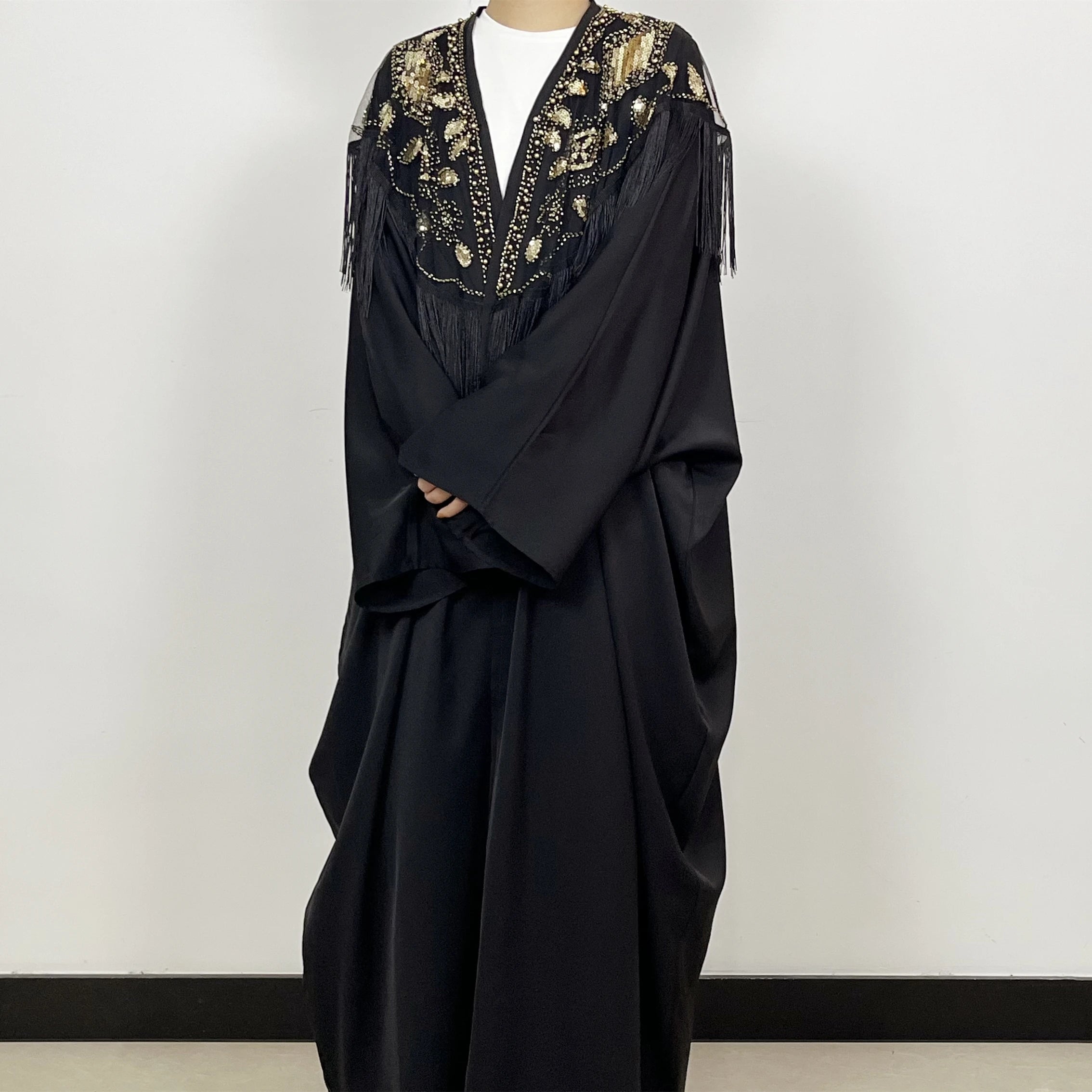 Women's Luxury Dubai Ethnic Islamic Kimono Saudi Wholesale Modest Dress Sequin Beading Open Muslim Abaya Traditional Muslim