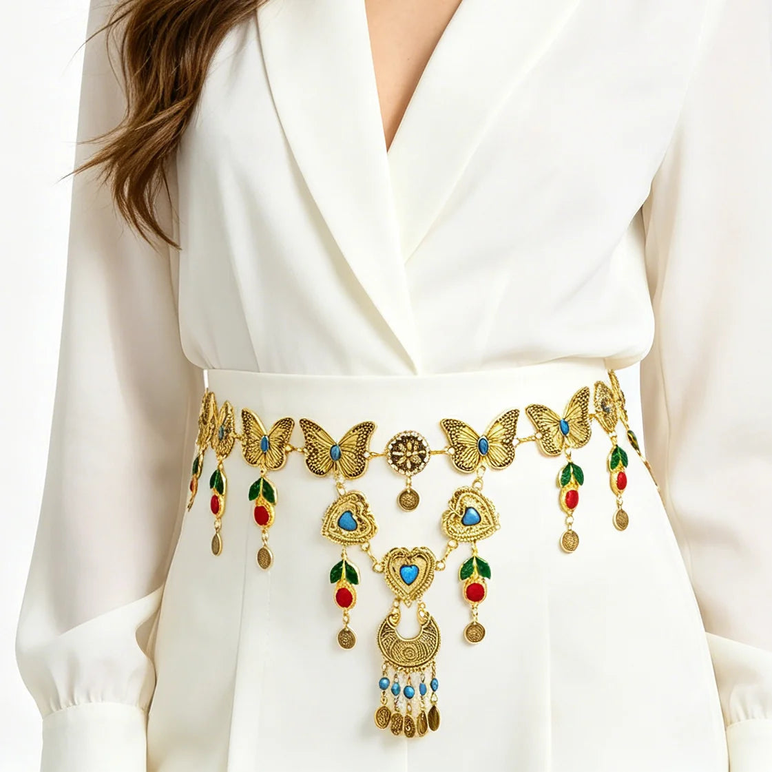 Bohemian Gold Silver Color Butterfly Heart Coin Charms Tassel Women Belly Waist Chains Dance Waist Chains Women Belt Chain