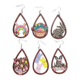 Exaggerated Big Wooden Cute Rabbit Painted Easter Egg Rainbow Leopard Print Water Drop Rabbit Easter Earring for Women