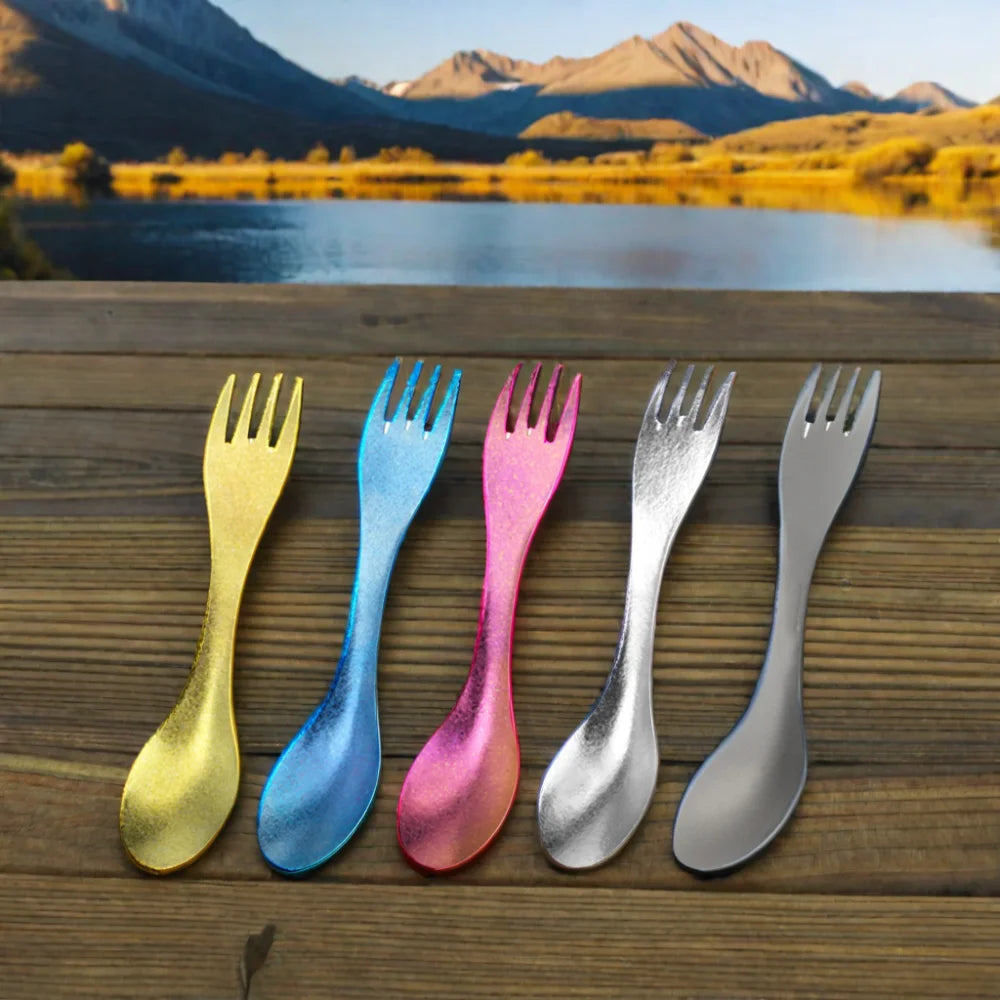 Modern Eco-Friendly Outdoor Picnic Set 2-in-1 Titanium Camping Spork and Fork Boxed Packaging Stocked Cutlery
