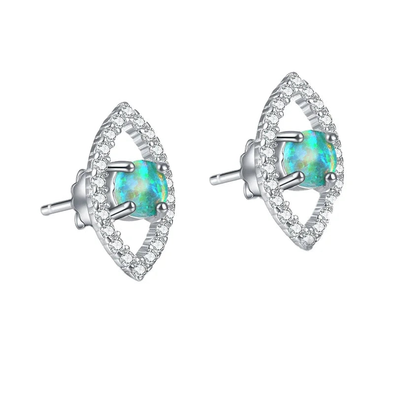 Green Opal Devil's Eye Opal Devil's Eye Stud Earrings for Women