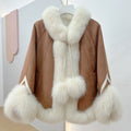 OFTBUY2023 Women's Casual Sweet Fur Cloak Hot Selling Youthful Loose Outerwear with White Goose Inner Liner