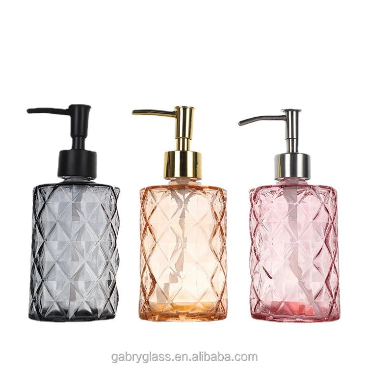 Wholesale 330ml Color Fancy Packaging Empty Dispenser Feeding Liquid Pump Hand Soap Glass Bottle