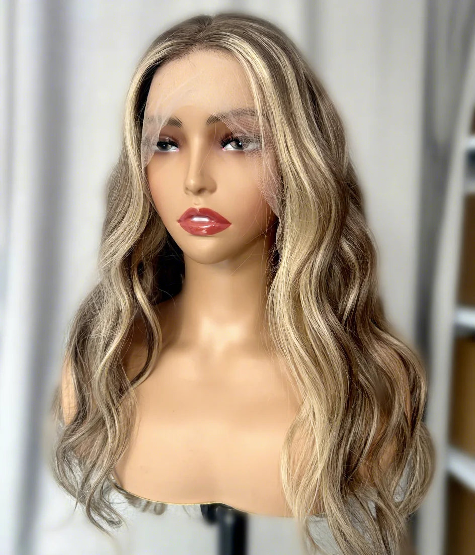 Virgin European Hair HD  Lace Wig Highlights Blonde Cuticle Aligned Transparent Lace Front Wig for White Women